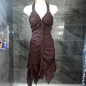 Brown Linen Halter Dress - Linen Dress